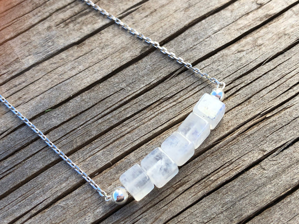 Rainbow moonstone cube chain necklace