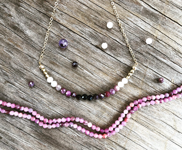 Gold chain Ombré pink ruby necklace