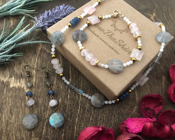 Labradorite coin with Rose quartz Bracelet