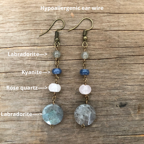 Labradorite Rose quartz earrings