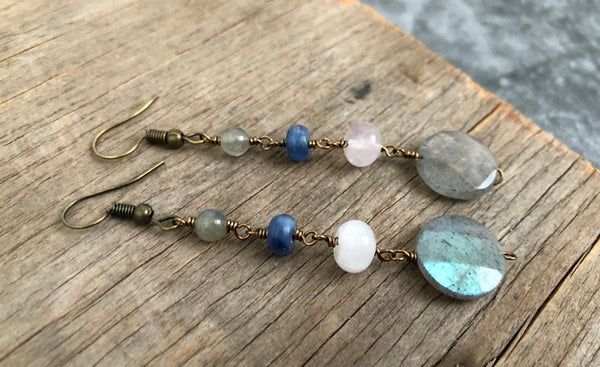 Labradorite Rose quartz earrings