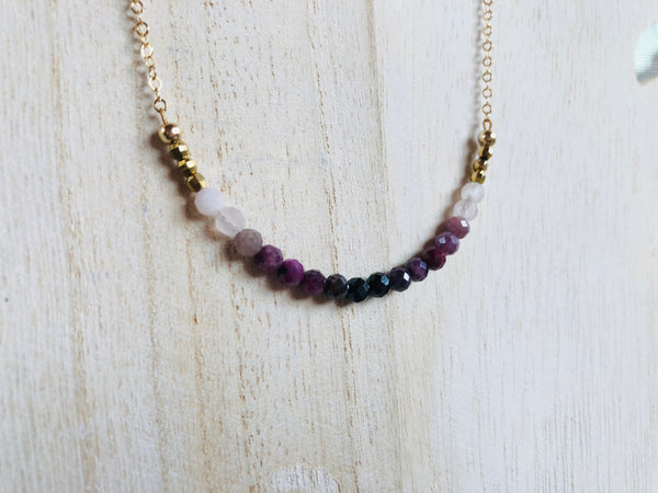 Gold chain Ombré pink ruby necklace