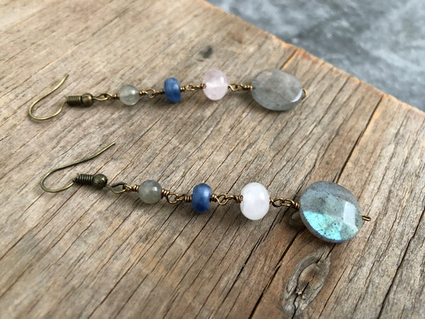 Labradorite Rose quartz earrings