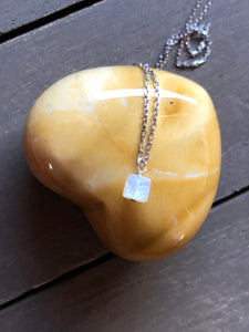 Rainbow moonstone cube beads pendant dainty necklace