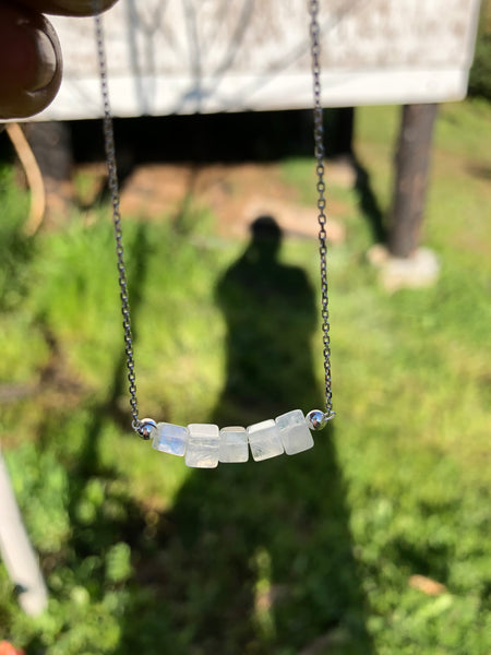 Rainbow moonstone cube chain necklace