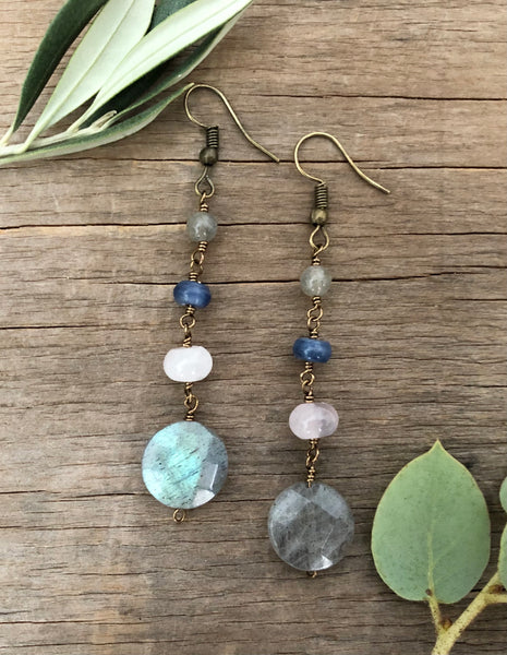 Labradorite Rose quartz earrings