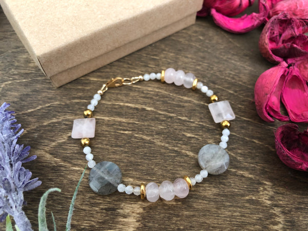 Labradorite coin with Rose quartz Bracelet