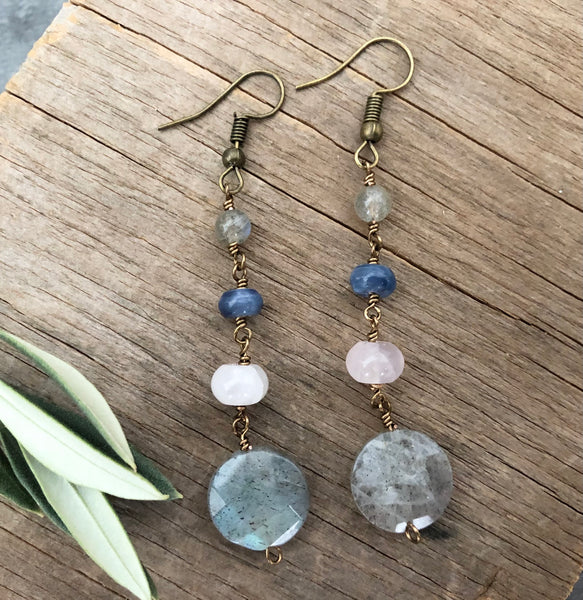 Labradorite Rose quartz earrings