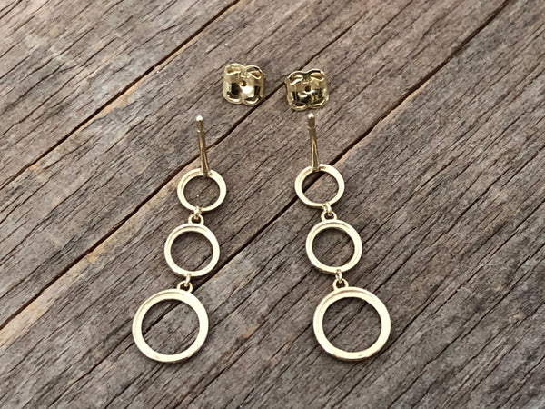 14k gold three hoop earrings