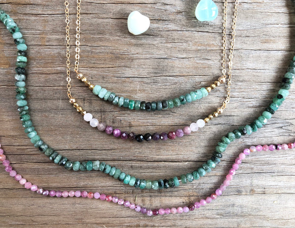 Gold chain Ombré pink ruby necklace