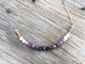 Gold chain Ombré pink ruby necklace