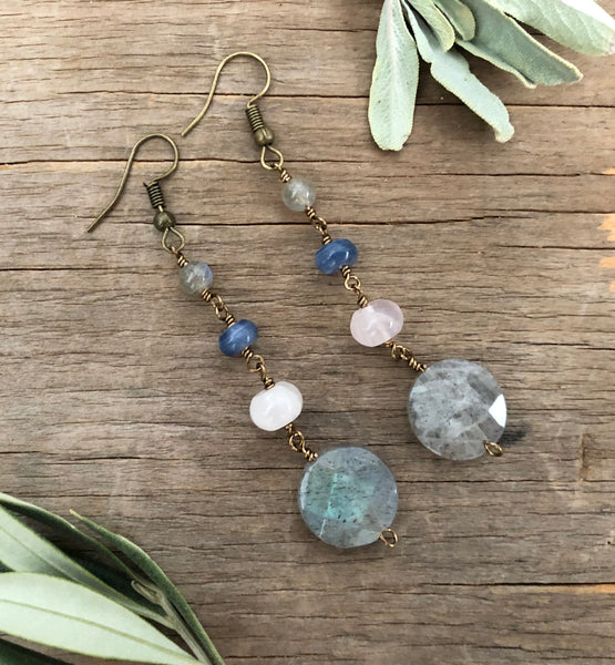 Labradorite Rose quartz earrings