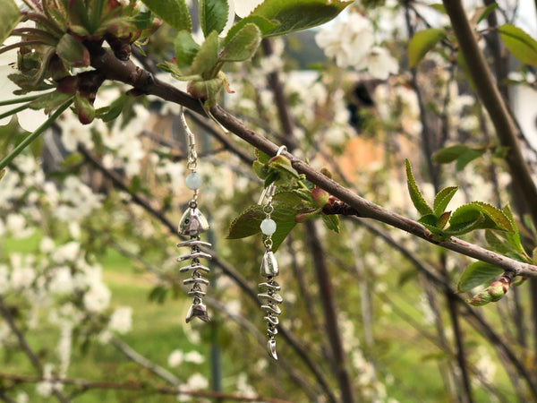 Fish bone aquamarine drop earrings