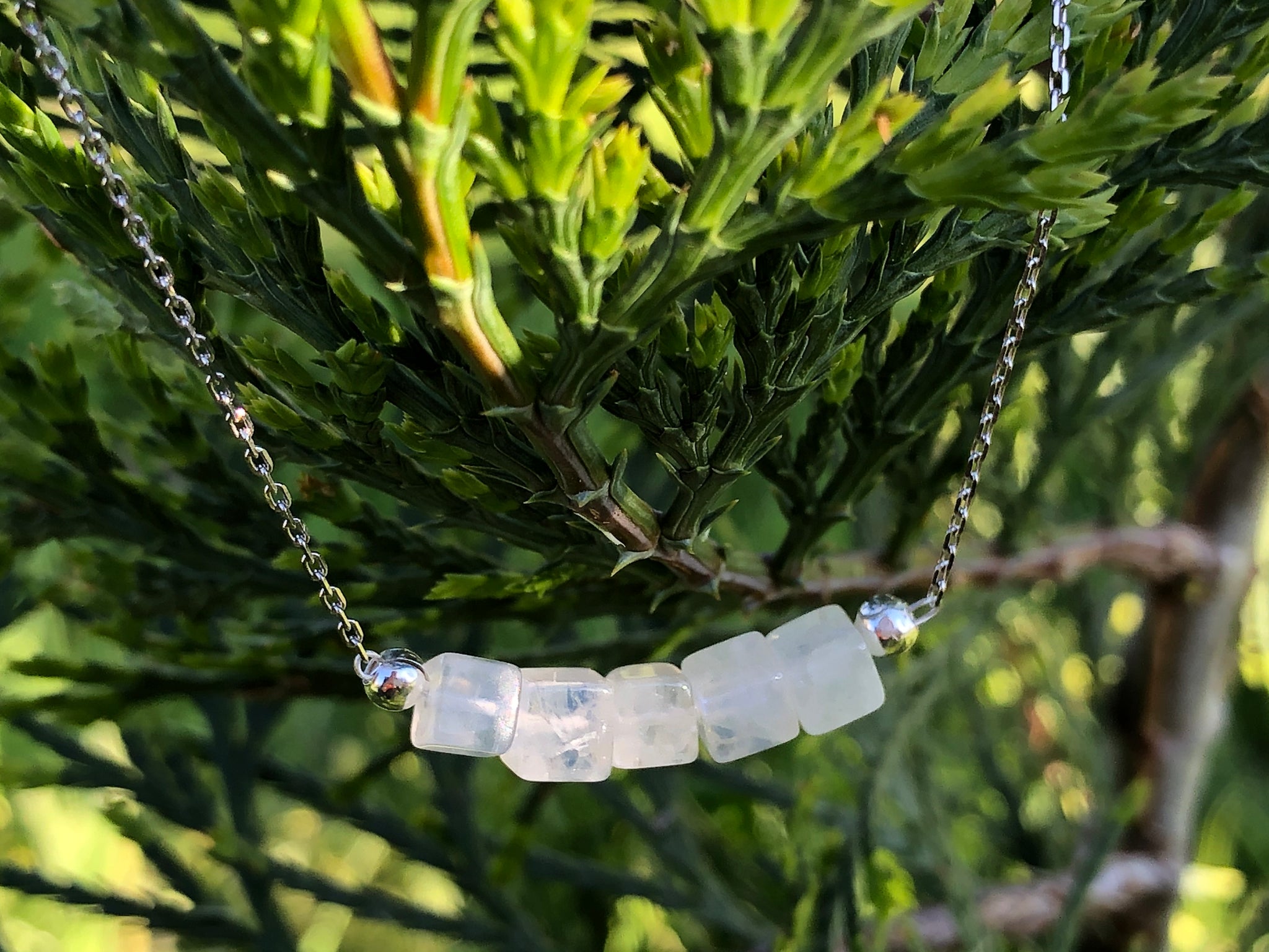 Rainbow moonstone cube chain necklace