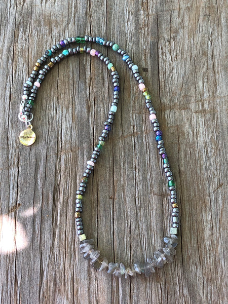 Labradorite chip bead with turquoise mermaid necklace