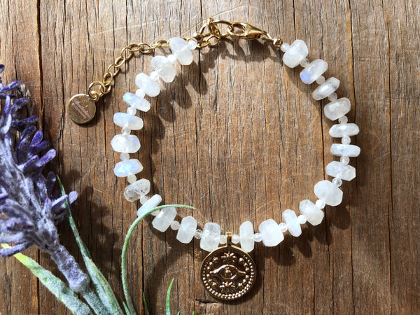 Statement moonstone bracelet with gold charm