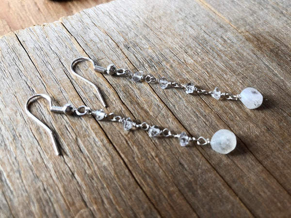 Herkimer diamond & moonstone earrings