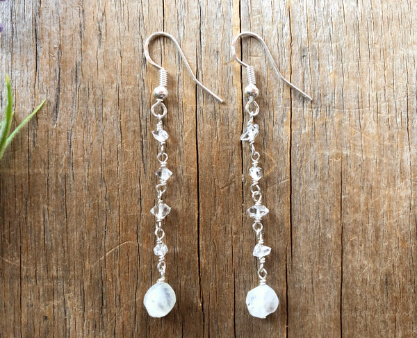 Herkimer diamond & moonstone earrings