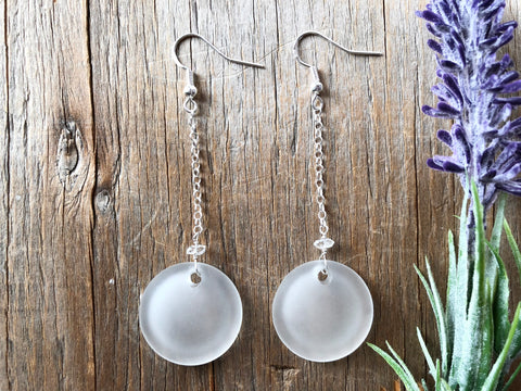 White glass coin earrings