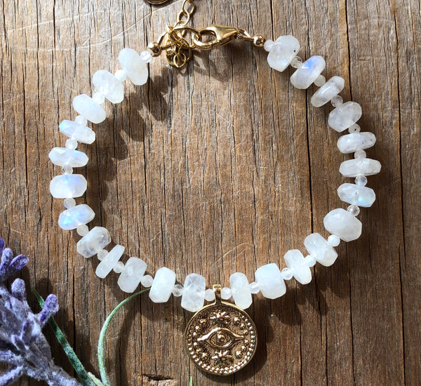 Statement moonstone bracelet with gold charm