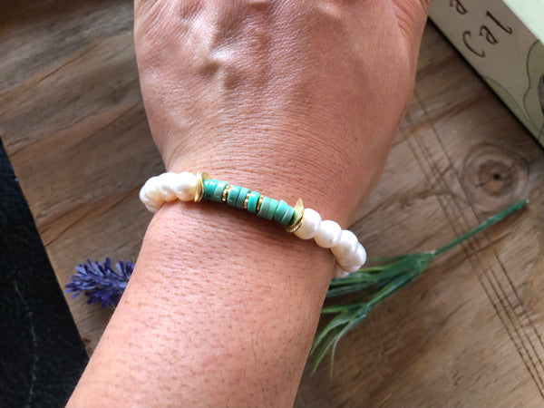 Pearl bracelet stack with labradorite & chrysoprase