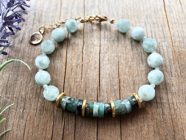 Raw emerald mint green Russian angelite bracelet