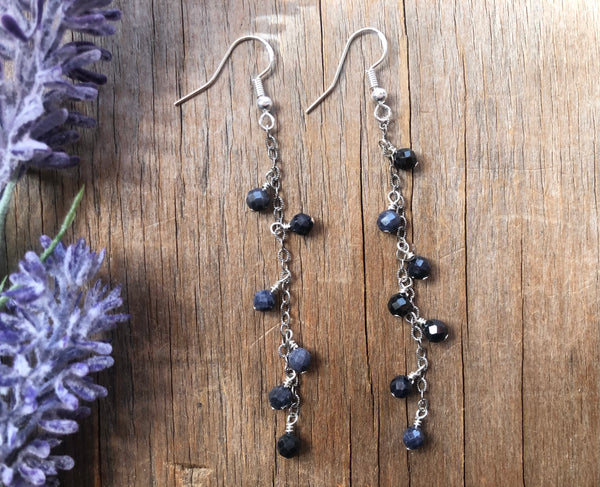 Sapphire skinny cluster dangle earrings