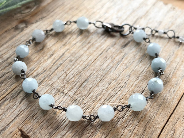 Aquamarine silver chain linked bracelet