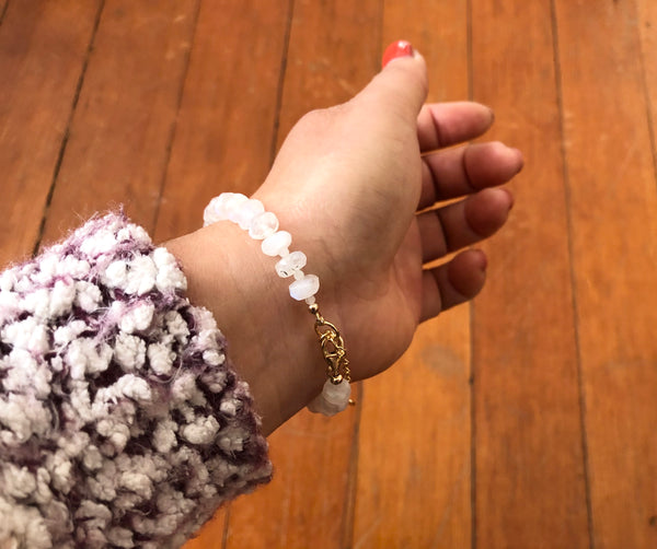 Statement moonstone bracelet with gold charm