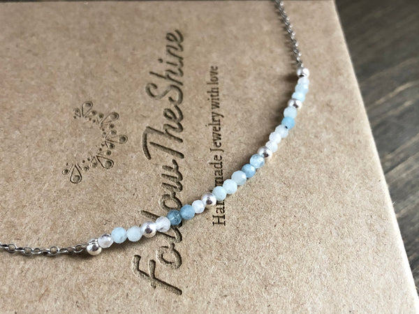 Dainty aquamarine silver chain choker necklace