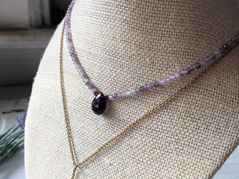 Double Amethyst tear drop necklace