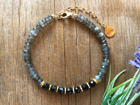 Fire blue Labradorite with Black Spinel bracelet