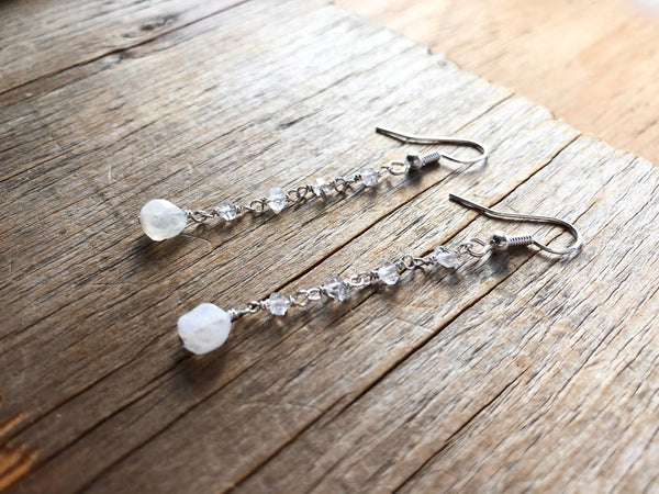 Herkimer diamond & moonstone earrings