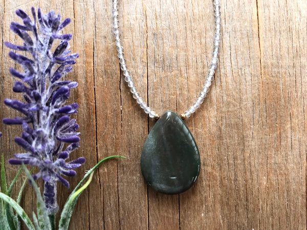 Moss agate pendant necklace with Labradorite