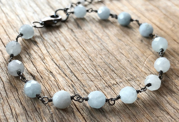 Aquamarine silver chain linked bracelet