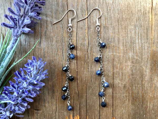 Sapphire skinny cluster dangle earrings