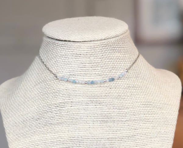 Dainty aquamarine silver chain choker necklace