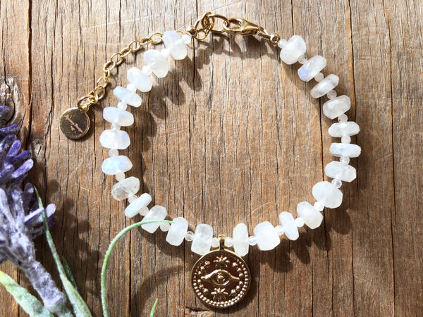 Statement moonstone bracelet with gold charm