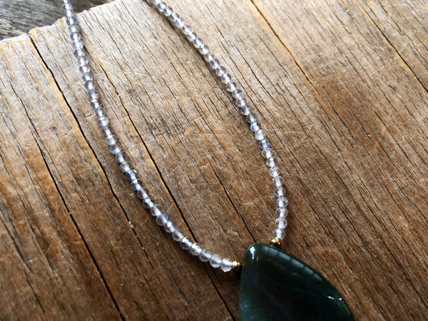 Moss agate pendant necklace with Labradorite