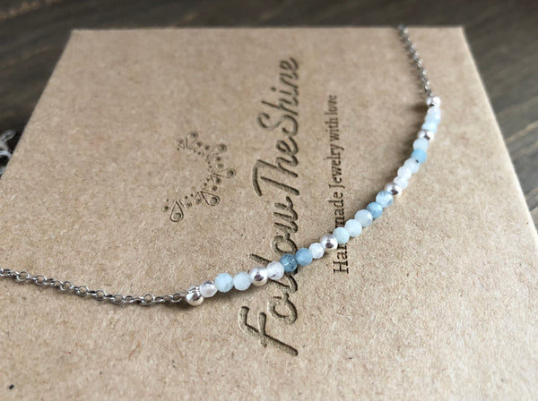 Dainty aquamarine silver chain choker necklace