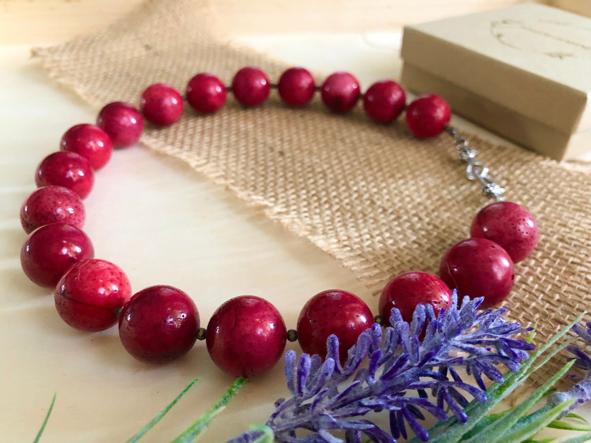 Red Coral beads statement necklace