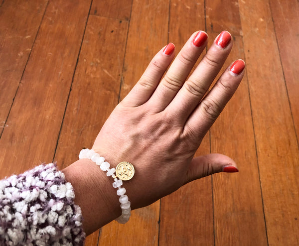 Statement moonstone bracelet with gold charm