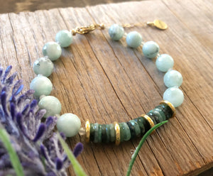 Raw emerald mint green Russian angelite bracelet