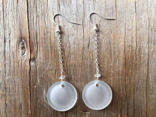 White glass coin earrings