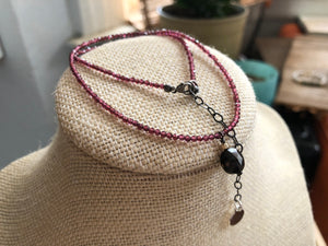 Garnet dainty choker with Smokey quartz