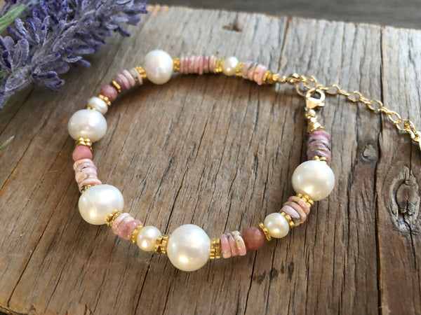 Rhodochrosite pearl bracelet