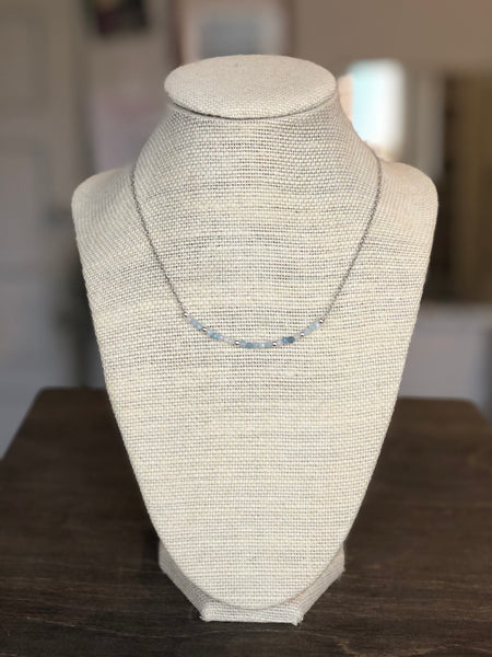 Dainty aquamarine silver chain choker necklace