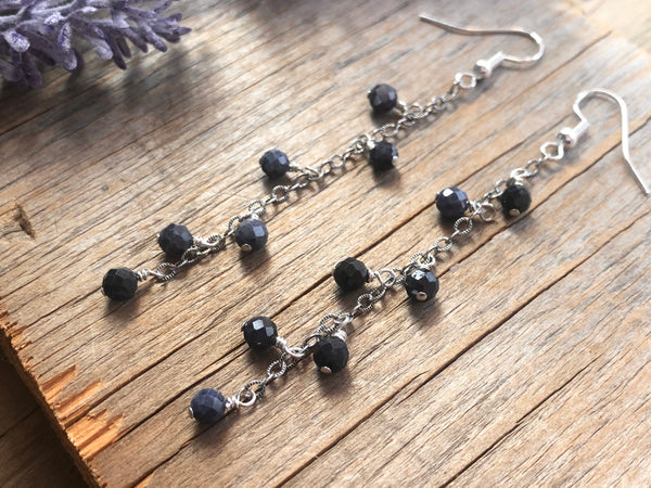 Sapphire skinny cluster dangle earrings