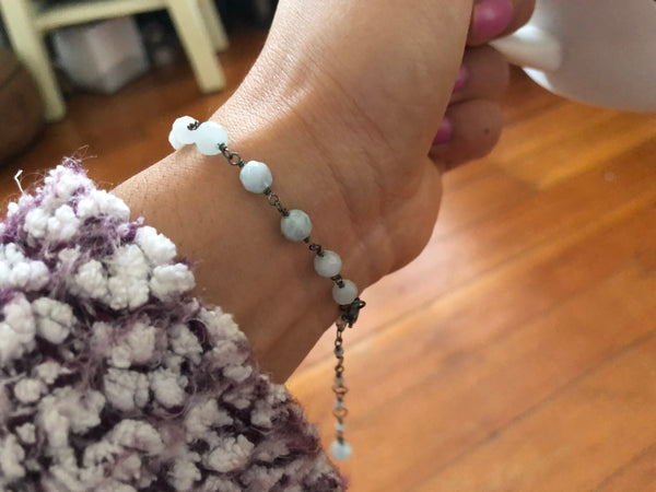 Aquamarine silver chain linked bracelet