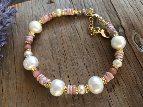 Rhodochrosite pearl bracelet